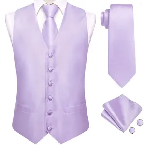 Men's Vests Elegant Purple Mens Silk Tie Set Wedding Solid Waistcoat Jacket Necktie Hanky Cufflinks Business Formal Party Gifts Hi-Tie