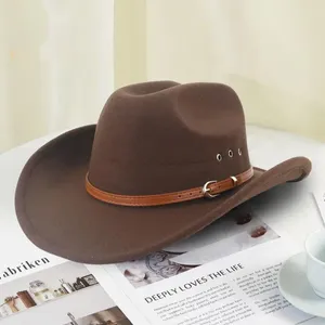 Boinas Chapéu de Cowboy Confortável Unissex Fino Acabamento Proteção Solar Casual Cowgirl Ocidental Feltro de Lã