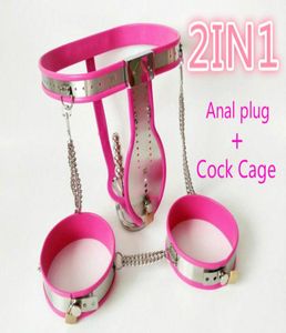 Modello Dispositivi maschili di alta qualità Gabbia Cintura in acciaio inossidabile BDSM Bondage Fetish con serratura Restrizione del pene con spina anale4024811