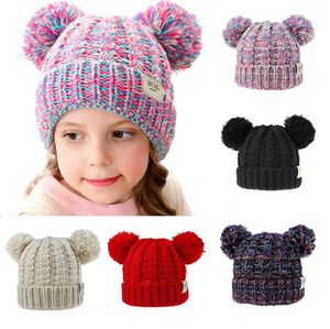 12 Stile Baby Mädchen Strickmütze Kind Häkeln PomPom Mützen Hut Doppel Fell Ball Hüte Kinder Stricken Outdoor Caps Kinder Zubehör M9348034