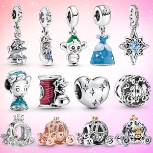 100Th Anniversary Cinderella's Enchanted Carriage Princess Dress Enamel Metal Sier Plated Charm For Moment Bracelet