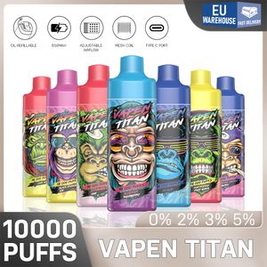 EU Germany Warehouse Disponibla Vapes Vapen Titan 10000 Puff Razz Bar Puff 10K 20 ml Återfylld E Cigarettinladdningsbara ångor Disponibel Puff 9K 12K 15K Puffs på lager