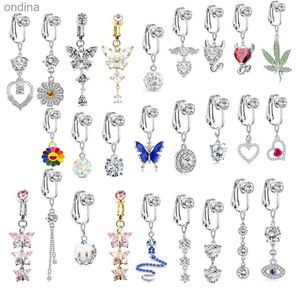 Navelklockknappringar Faux Fake Belly Piercing Farterfly Löv dinglande Långt falska magknapp Pircing -klipp på navelstatbrosket Earring Clip YQ240125