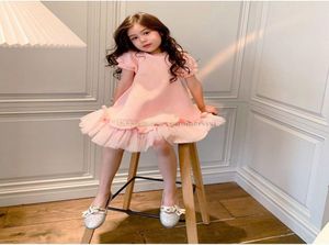 Designer Girls Letter Sukienki z rękawami letnia Pink Falbala Tiul Sukienka Luksusowe dzieci Princess Ubranie A70727586205