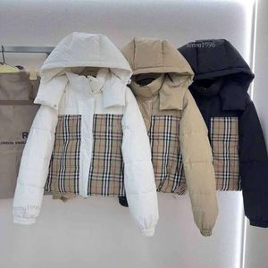 designer jacket women womens denim jacket puffer coat Down Jacket oversize wearing plaid standing collar hooded bread jacket on both sides winter warm clothing