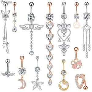 Navel Bell Button Rings Alisouy 1pc Stainless Steel Butterfly Moon Heart Wing Water Drop Zircon Sexy Belly Ring Navel Piercing Women Button Ring Jewelry YQ240125