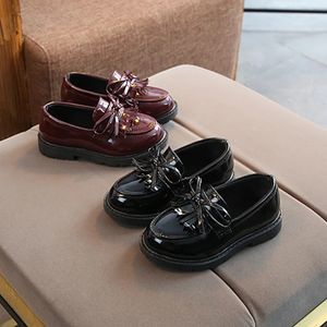 Barn loafers vårtassel slip-on elegant småbarn läderskor för flickor chunky sula vin röd svart 21-36 barn casual sko 240122