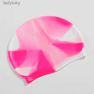 Swimming caps Gradient Color Silicone Adult Waterproof Cap Dry Hair Swim for Men Women Protect Ears Hat Accessories L240127