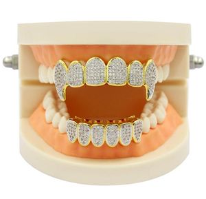 Grillz, Dental Grills Exclusive Customization Moissanite Teeth Grillz Iced Out Hop Full zircon Decorative Braces Real Diamond Bling Tooth Dh98M