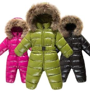 Russian Winter Duck Down Jacket Boy Children Thick Ski Suit Girl Jumpsuit Baby Snowsuit Kids Overalls Infant waterproof Coat 211226213234