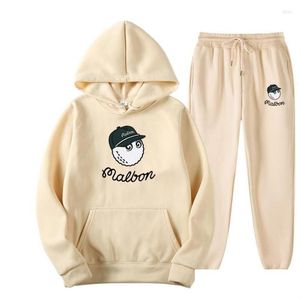 Erkek Trailsits Mens 2022 Malbon Golf Spor Giyim Sıcak İki Parça Gevşek Kapşonlu Sweater Pantolon Set Jogging Damla Teslimat Giyim Kumaş DHBTW