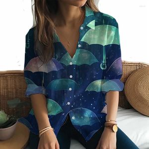 Women's Blouses 2024 Long Sleeve Shirts Fashion Trend Colorful Umbrella 3D Printing Temperament Versatile