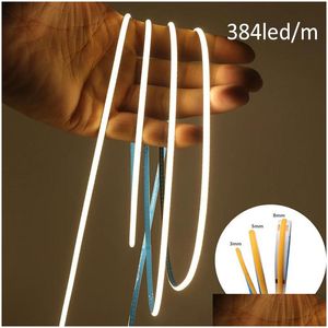 شرائح LED M 5mm Tra Thin Cob Strips 12V 24V RA90 High Cri Tape Light Cuttable مرنة 16.4 قدمًا فائقة السوبر IP20 للمنزل الداخلي Otonh