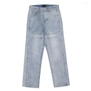 Men's Jeans Comfortable Men Trousers Wide Leg Patchwork Pants With Soft Breathable Fabric Zipper Button Closure Mid Waist Loose Fit