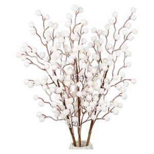 Faux Floral Greenery 1Pcs Artificial White Berries Stems Christmas Berry Branches For Flowers Arrangements Home DIY Crafts Fake Snow Tree Decorations YQ240125