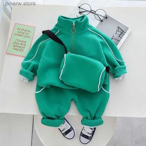 Kläduppsättningar Småbarn Boys Two Piece Outfit Set 2023 Spring Autumn Tracksuits For Kids Solid Color Long Sleeve T-shirts and Pants Sport Suits