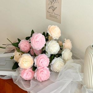 Flores decorativas simulação 3 cabeça artificial peônia seda falso ramo de flor para casa casamento salão festa decoração