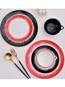 Belgisches Designer-Keramikgeschirr, schwarze rote Teller, Obstteller, minimalistischer dunkler Stil, westliche Speiseteller, Kaffeetassen, Speiseteller, 3-teiliges Set