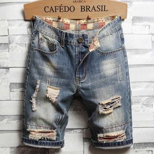 Herren Shorts Sommer Herren Zerrissenes Ruiniertes Loch Design Denim Kurze Jeans Lose Gerade Capris Lässige Bettler Design Hip Hop Plus Größe Kurze Hosen J240124