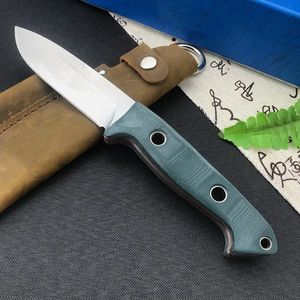 BM 162 Bushcrafter Tactical Hunting Knife Fixed 4.43 '' S30VサテンブレードグリーンG10ハンドルレザーシースサバイバルナイフハントBM 15002 15017 15500 15006