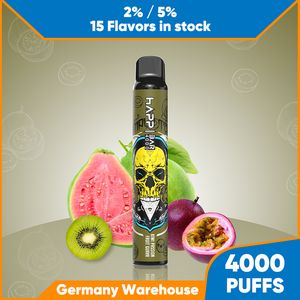 Happ Bar 4000 Tek Kullanımlık Vape Kalem 4000 Puflar Büyük Kapasite Mini Vape 15 Flavors Serisi İyi Taste Almanya Deposu Elektronik Sigara