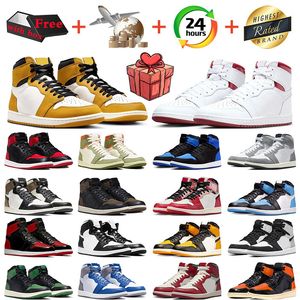 spedizione gratuita jumpman 1 1s scarpe da basket giallo ocra satinato Bred Celadon Royal reinventato Stage Haze scarpe da ginnastica da uomo scarpe da ginnastica da donna sportive