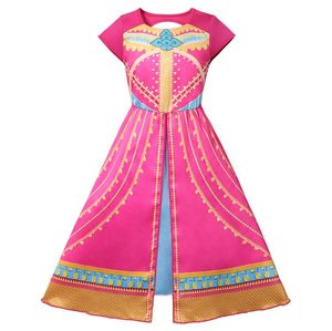 Ny stil Jasmine Red New Dress Aladdin Princess Fancy Costumes Baby Girl Gorgeous Print Arab Performance Clothing Children Party 2814454