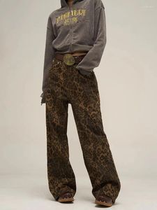 Women's Jeans WCFCX STUDIO Tan Leopard Women Denim Pants Female Wide Leg Trousers Streetwear Hip Hop Vintage Clothes Loose Casual