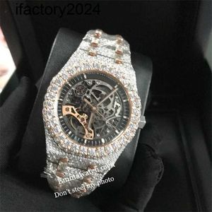 Ap Watch Diamante Moissanite Iced Out pode passar no teste de pedras Esqueleto 2023 Passar no teste masculino prata rosa 2 tons Vvs diamantes brilhantes melhor qualidade Eta Full Out Emmawatch