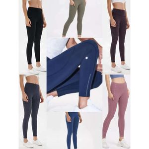 Lu Yoga Leggings Side Pockets High Waist Women Yoga Pants Solid Color Sports Gym Wear Leggings Elastic Fitness Lady Overall Full Tights W 66