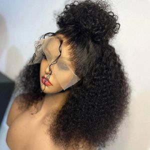 26 inch 180% density long black twisted curly pre filled soft hair thread without glue lace front wig 230125