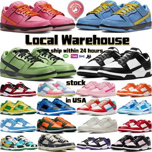 2024 Estoque de armazém local nos EUA Mens Running Shoes Blossom Designer Sneakers Buttercup Bubbles Branco Preto Panda Triple Rosa Cinza Nevoeiro Chicago Easter Coast Trainer