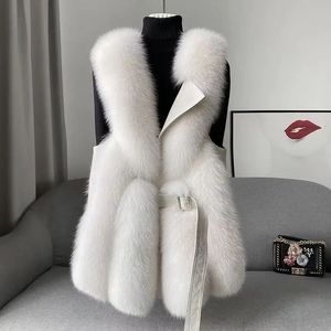 Fox Fur Vest Coat Womens Faux Fur Waistcoat Fashion Slim Fur Jacket Chic Sleeveless Faux Fox Fur Vests with Belt Jacket 240124