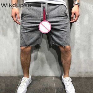 Shorts masculinos verão mens sólido casual shorts sexy invisível duplo zíper aberto virilha calças cordão sweatshorts fitness ropa hombre shorts j240124