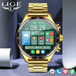 Akıllı Saatler Lige Gold Smart Watch Erkekler Akıllı Saat Bluetooth Çağrı Dijital Saatler ve Android Samsung Telefon YQ240125