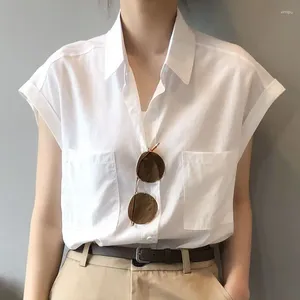 Women's Blouses 2024 Summer Niche Light Cooked Thin Style Lapel Panel Pocket Loose Casual Retro Hong Kong Short Sleeved French Shirt