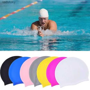 Toucas de natação elásticas de silicone, chapéu de natação à prova d'água para homens, mulheres, adultos, crianças, cabelos longos, bonés de piscina, proteção para orelhas, equipamento de natação L240125