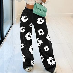 Desiger Casual Trousers Women Hipster Elastic Waist Straight Leg Black Pants 2024 Female Bottoms Streetwear