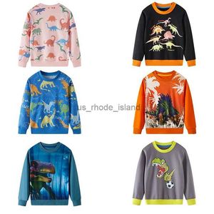 Bluzy z kapturem 2023 Zima nowe przylot dinozaur nadruk dzieci bluzy gorąca sprzedaż maluch bawełny sport mody chłopców dziewczęta koszule z kapturem 240125