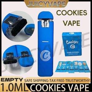 Orijinal kurabiyeler mavi tek kullanımlık sigara buharlaştırıcı kapsül cihazı 280mAh şarj edilebilir pil 1ml boş kalın yağ kapsülleri paketleme kutusu paketleri ile kalem 10 renk