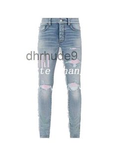 Designerskie dżinsy męskie Podzielone spodnie męsne Slim Fit Casual Hip Hop Button Pant Men Elastic Women's Hole Purple Jean True Luxury 765635377 R8D1