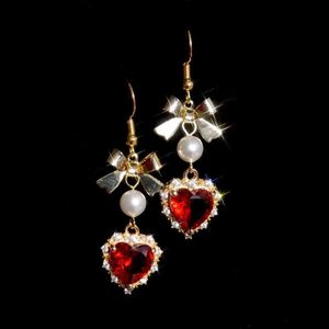 Stud 2022 New Fashion Wine Red Love Bow Pearl Exquisite High-end Earrings Ladies Party Birthday Gift Jewelry Q240125