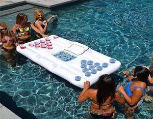 Mesa flutuante de cerveja pong de 6 pés, 28 suportes para copos, jogos de piscina infláveis, flutuador para festa de verão, refrigerador, lounge, jangada de água 6888823