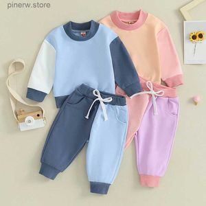 Kläduppsättningar småbarn baby flickor pojkar kläder set kontrast färg lång ärm pullover elastiska midjebyxor faller 2 st.