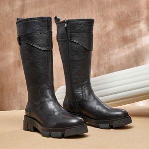 Italian Mens Knee High Boots Genuine Leather Designer 2023 Handamde Comfortable Platform Vintage Autumn Man Shoes