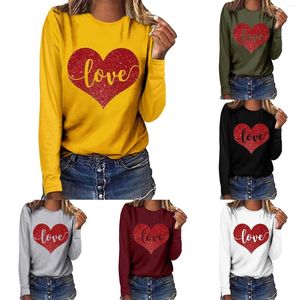 Damen T-Shirts LOVE Fashion Valentinstag Print Rundhals Langarm Top Shirt