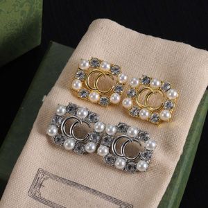 Luxus, Zirkon, Perle, Ohrstecker, Doppelbuchstaben, Designer-Ohrringe, hochwertiges Messingmaterial mit 925er Silbernadel, Gold/Silber, 2 Farben, Damenschmuck, Geschenke