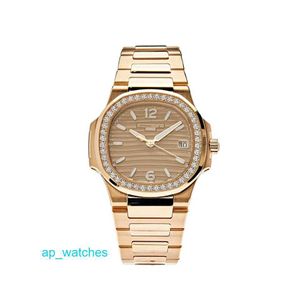 Luksusowe zegarek Pateksfilipes 7010/1R-012 Damowe zegarki Rose Gold Diamond Bezel Kwarc Mechanical Watch Fun O4zj