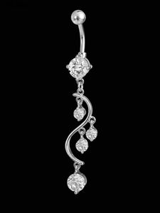 Anéis de botão de sino de umbigo KUNIU 1 peça elegante simples longo zircônio umbigo prego feminino piercing corporal joia anel de barriga joia de barriga YQ240125