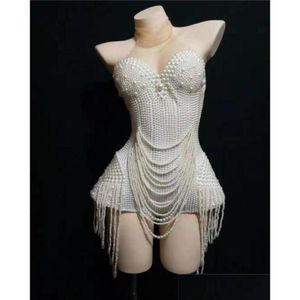 Other Event Party Supplies Y74 White Beading Sleeveless Bodysuit Pearl Stage Wear Dance Costumes Female Evening Dress Out Homefavor Dhnl8